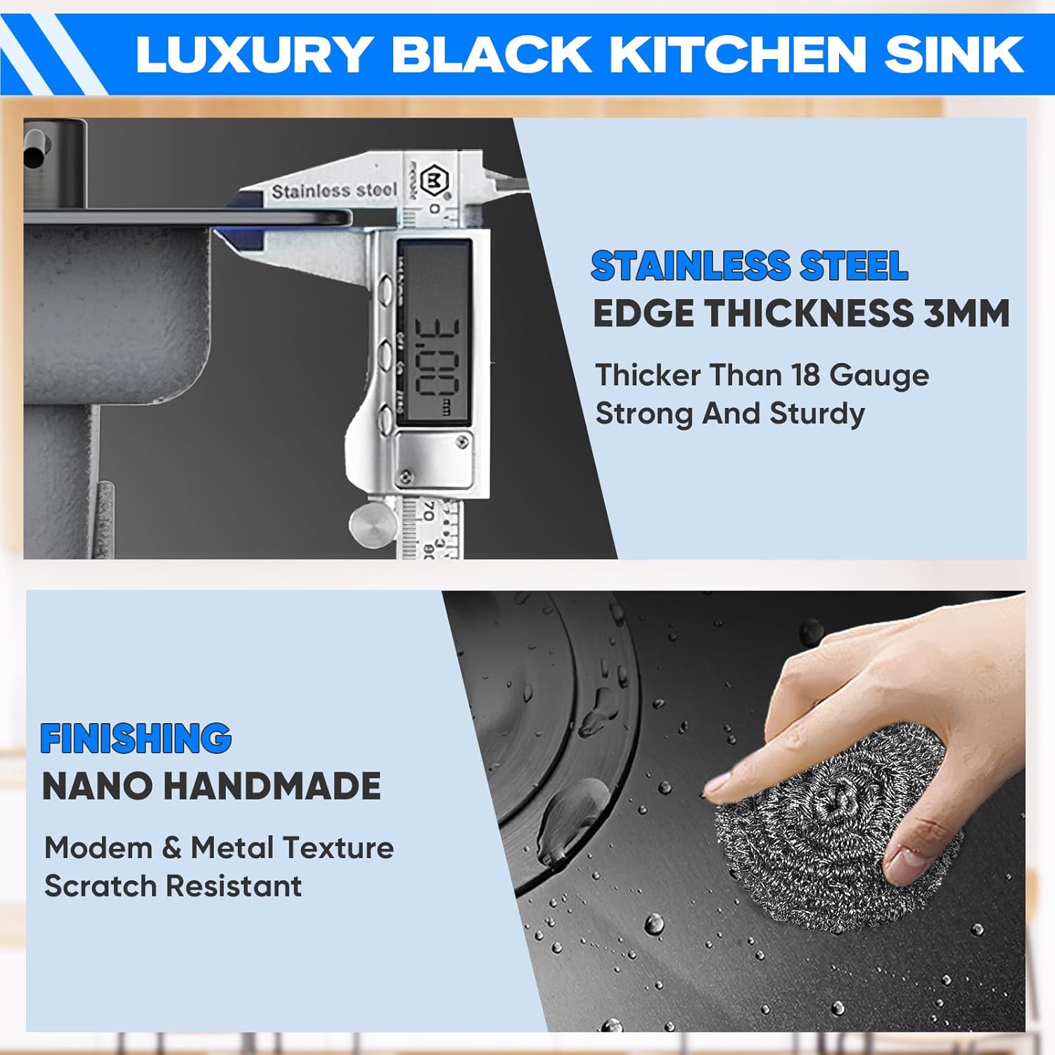 Black Drop in Kitchen Sink, 30x18 Inch Stainless Steel Single Bowl Kitchen Sinks, Topmount 18 Gauge Metal Laundry Sink with Drain Basket and Strainer Mesh Set