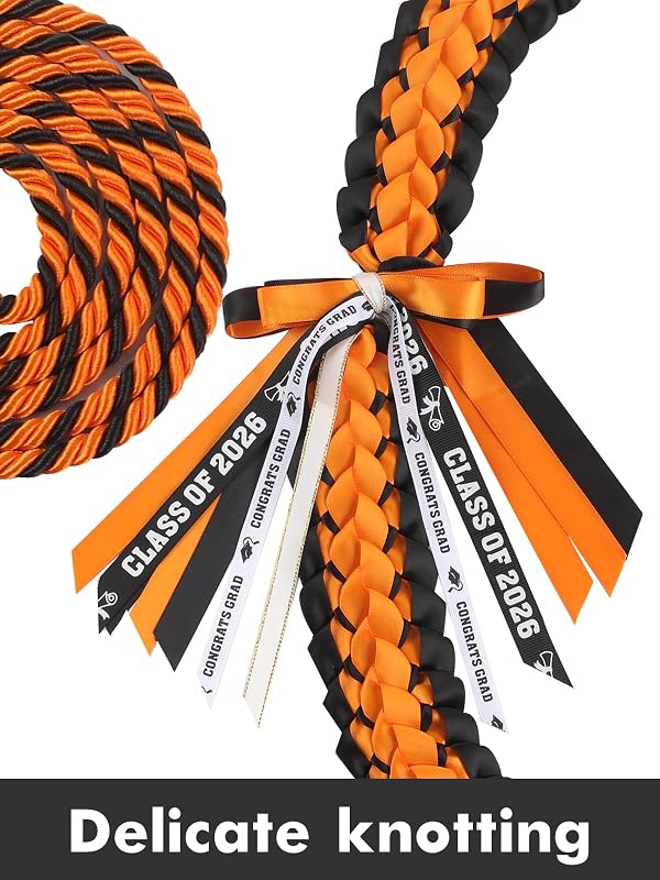 TFTAFAN Graduation Leis and Graduation Honor Cords Class of 2026 Graduation Ribbon Lei Graduation Necklace Braided Necklaces gift for Student Gifts Party Supplies (12, Orange and black) by TFTAFAN - Used condition - US$20.59