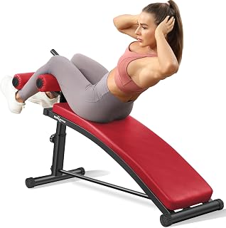 BODY RHYTHM Sit Up Bench with 4 Adjustable Heights and Reverse Crunch Handle, Curved Ab Workout Bench for Home Gym, Adjustable Weight Bench for Core Workouts and Decline Bench Press, Suitable for Individuals Up to 5.9ft Tall.