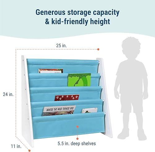 Miniatura 21 de Wildkin Estantería de madera para niños, diseño de lona premium con 4 estantes de tela, organizador para el hogar o el aula, natural con aguamarina