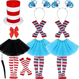 14 Pcs Cat and Things Costume Set Include Top Hat,Headbands,Bowtie,Tutu Skirts,Tail,Gloves and Socks for World Book Day Dress Up - Buy now