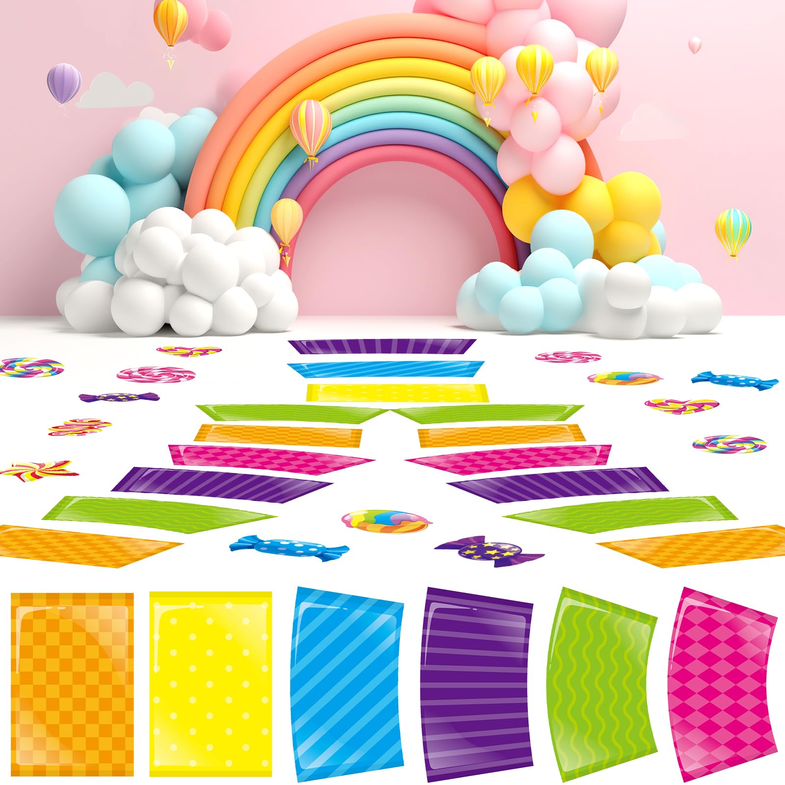 Skyygemm 46 Pcs Candyland Party Decorations Sweet Candy Floor Stickers Colorful PVC Floor Decals Princess Candy Land Themed Party Runner Rug for Classroom Decor School Hallway Birthday Party Supplies