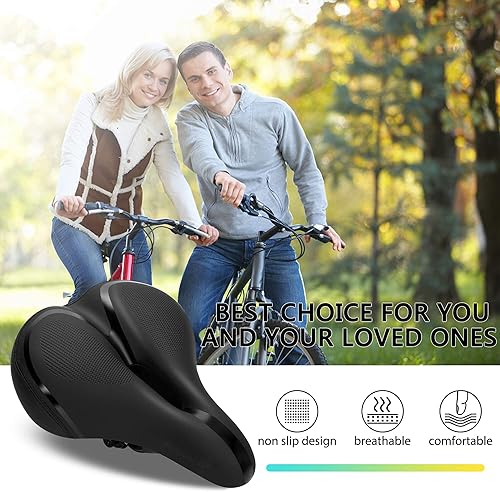 Miniatura 6 de RERUIA Large Comfortable Bike Seat Wide Saddle Shock Absorbing - Oversized Memory Foam Padded Exercise Bicycle Seat Waterproof Leather Cover -