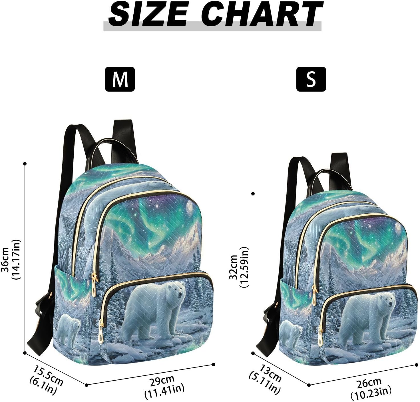 Northern Lights Polar Bear Backpack Purse for Women Shoulder Bag Fashion Daypack Ladies Handbag Lightweight Travel Bag Rucksack