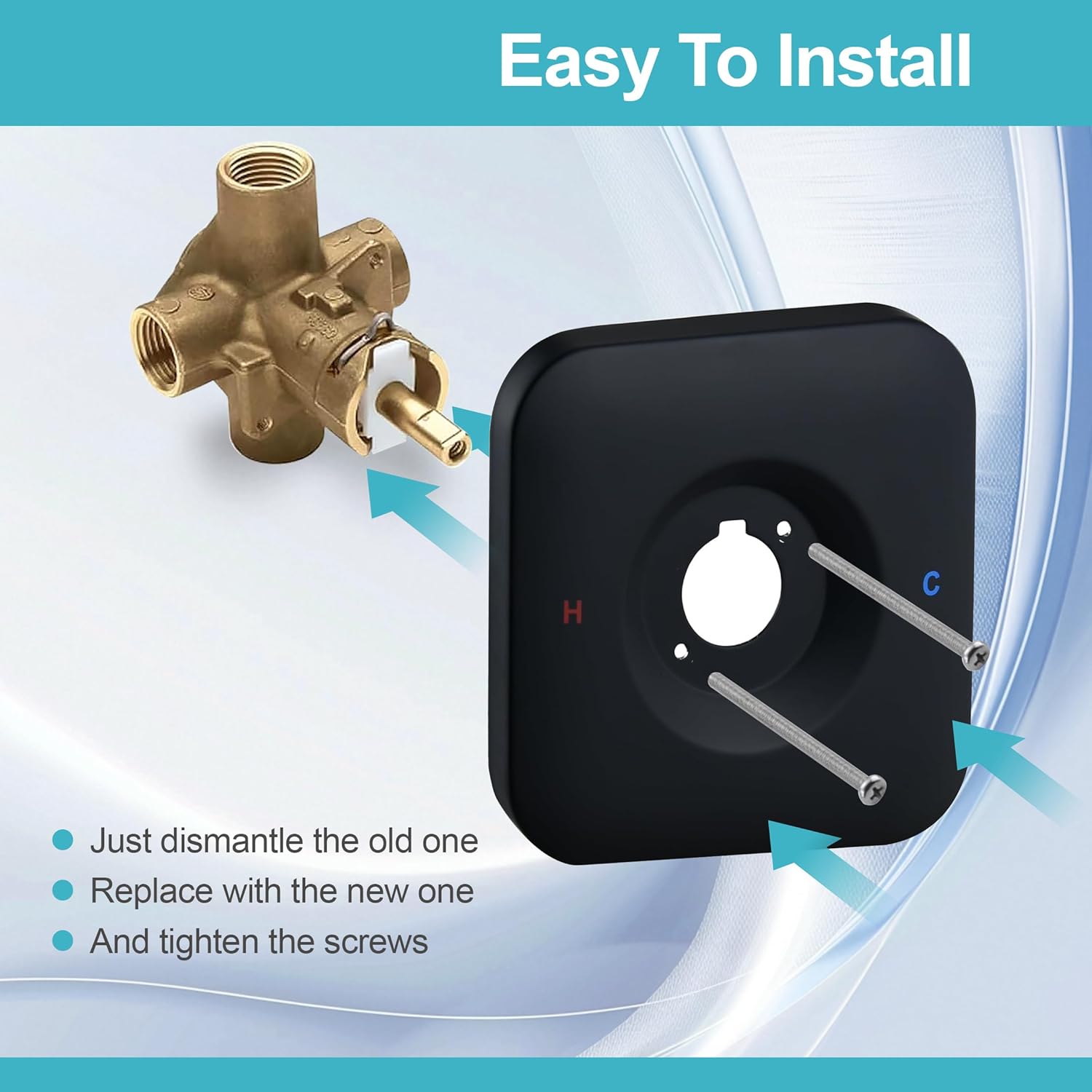 Matte Black Replacement Escutcheon Plate, Compatible with Genta LX Posi-Temp, for One-Handle Tub and Shower Faucets, Single Metal Square Shower Escutcheon Kit