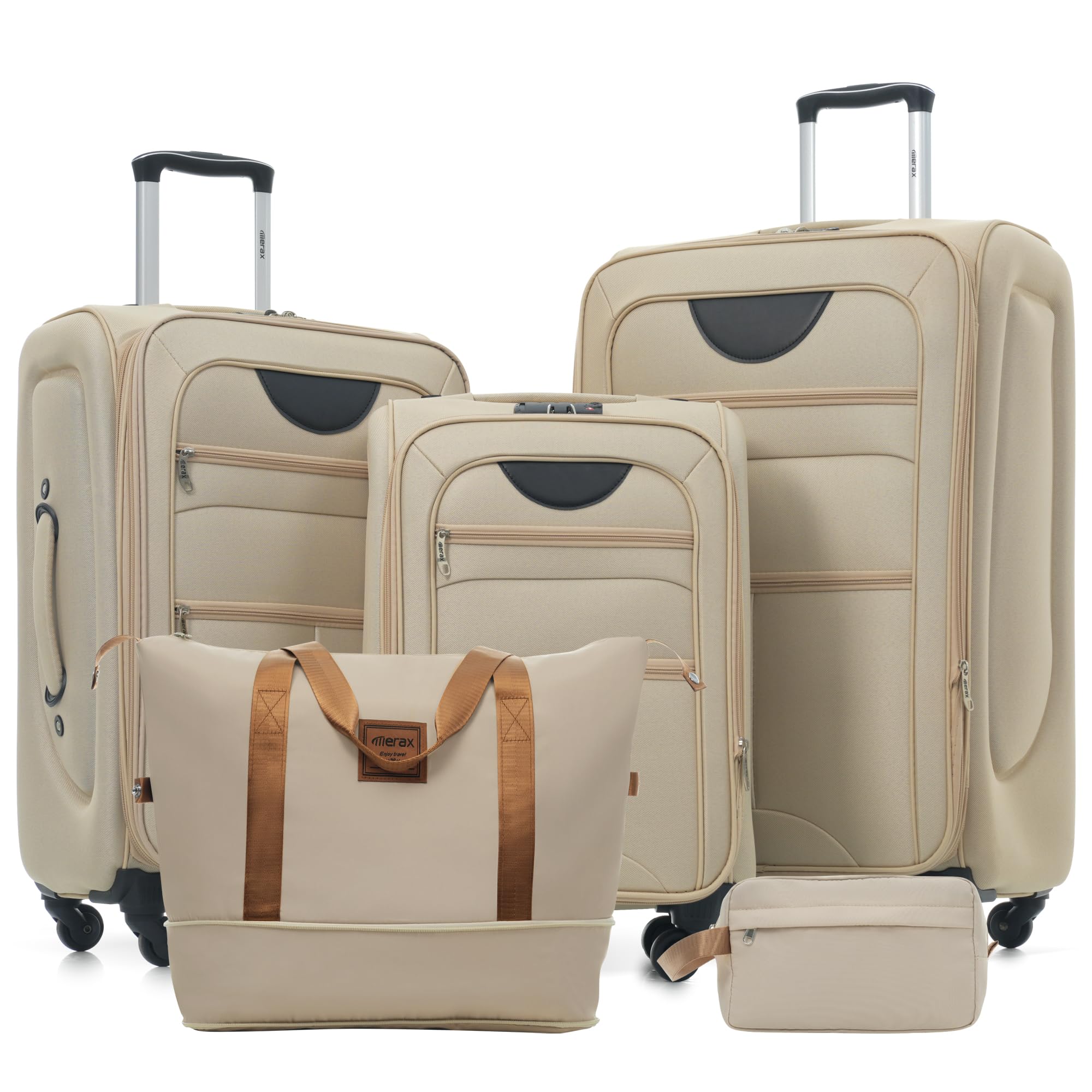 Luggage Set 5 Piece,Expandable Softside Suitcase with Travel Bags