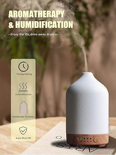 Miniatura 2 de Difusor de aceite esencial de cerámica de 3.4 fl oz, difusor de piedra de aromaterapia, humidificador ultrasónico con luz colorida para el hogar,