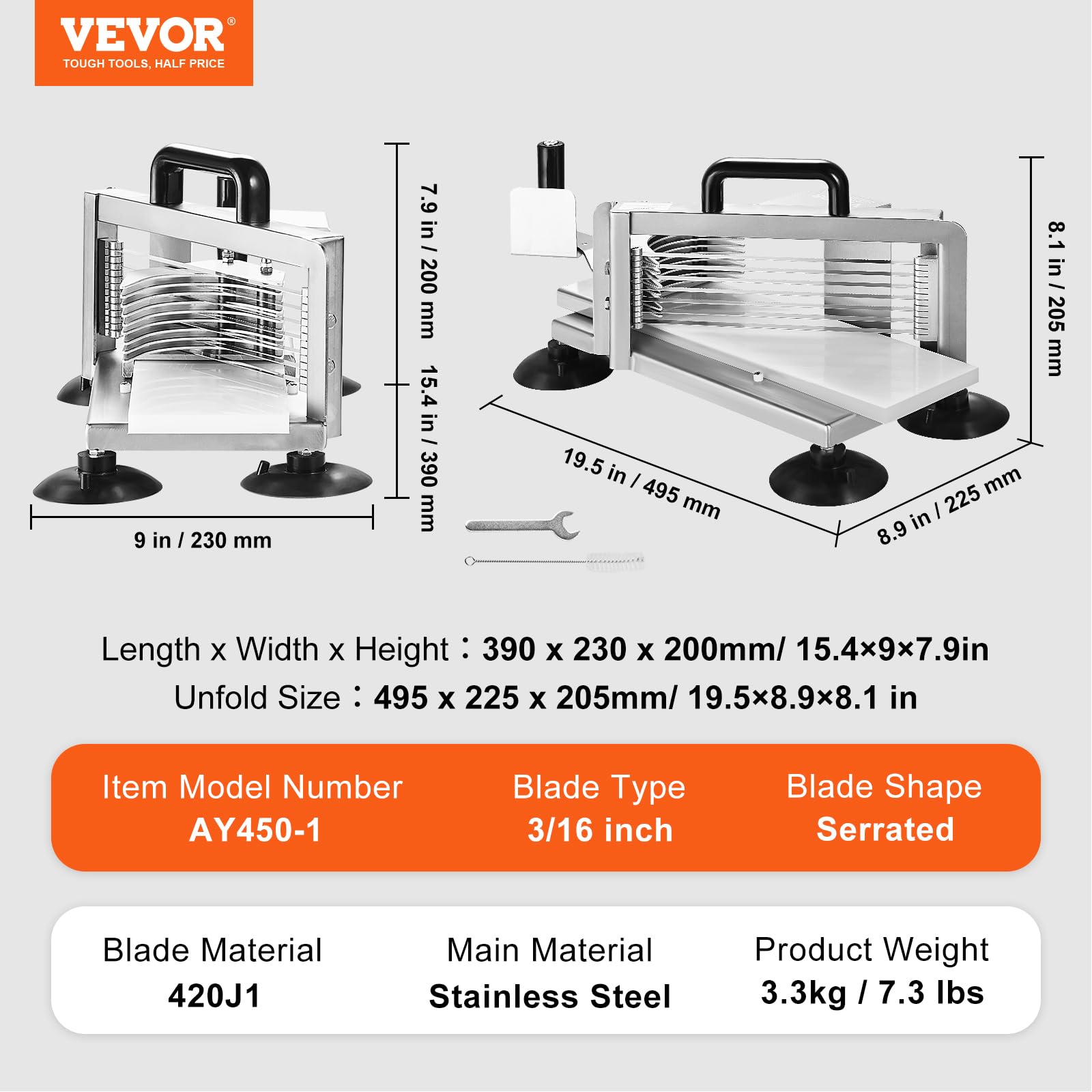 VEVOR Coupe-tomates Commerciale Trancheuse à Tomates 4,8 mm Acier Inoxydable Pieds Antidérapants