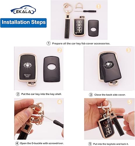 Miniatura 4 de EKALA Funda para llavero Toyota con llavero de cuero, 4 botones, funda de TPU suave para llave de Toyota Camry Avalon Corolla Highlander RAV4