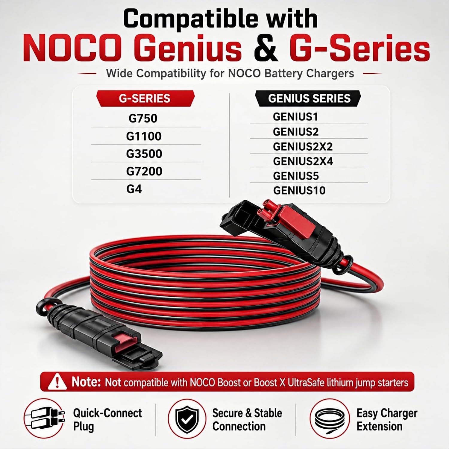 10 Ft Extension Harness, Compatible with NOCO GC004 X-Connect Battery Charger, 16 AWG with Waterproof Back Cover, Suitable for Genius Smart trickle Battery Charger Accessory Replacement