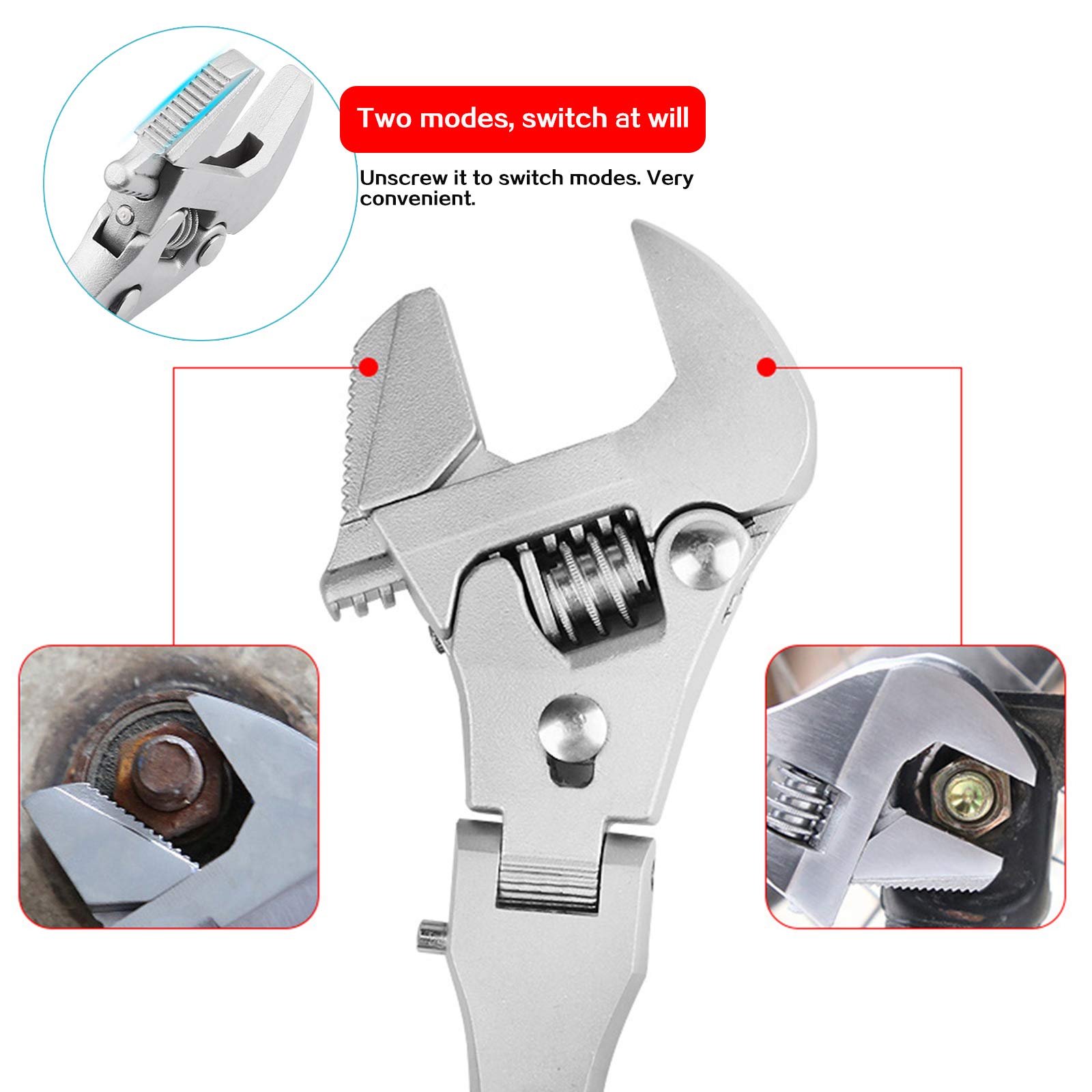 Juego de llaves inglesas ajustables Llaves de cambio, 10 pulgadas Cinco en uno Plegable Trinquete de cabeza móvil Máquina rápida for reparar agua, electricidad, aire acondicionado de baño, con cabeza