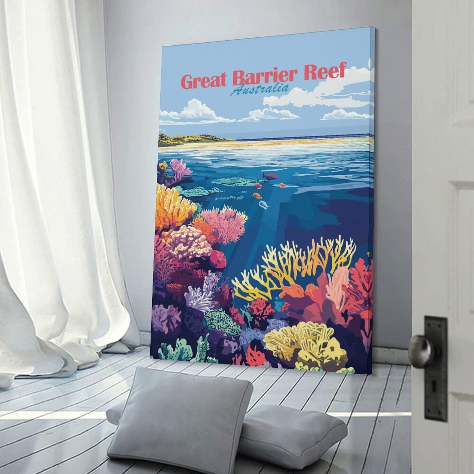 Junmoney Frame-Style-5 Great Barrier Reef Decorative Wall Artwork, 16X24inch(40X60cm), For Corridors, Hallways Or Apartment Entries, Home Artwork For First Impressions