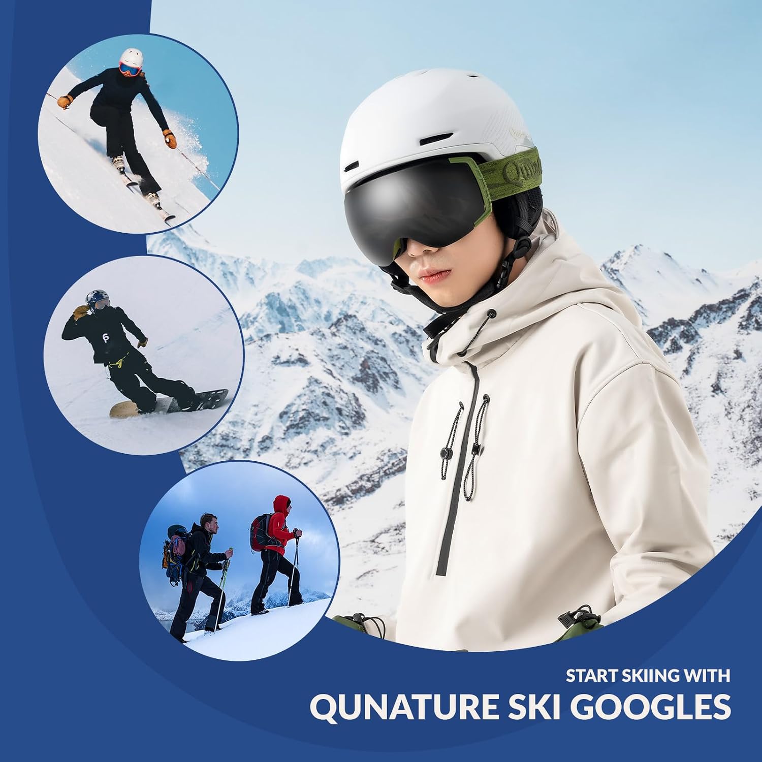 Ski Goggles OTG Over Glasses Anti Fog Ski Snowboard Goggles 100% UV400 Protection Snow Goggles for Men Women Adult