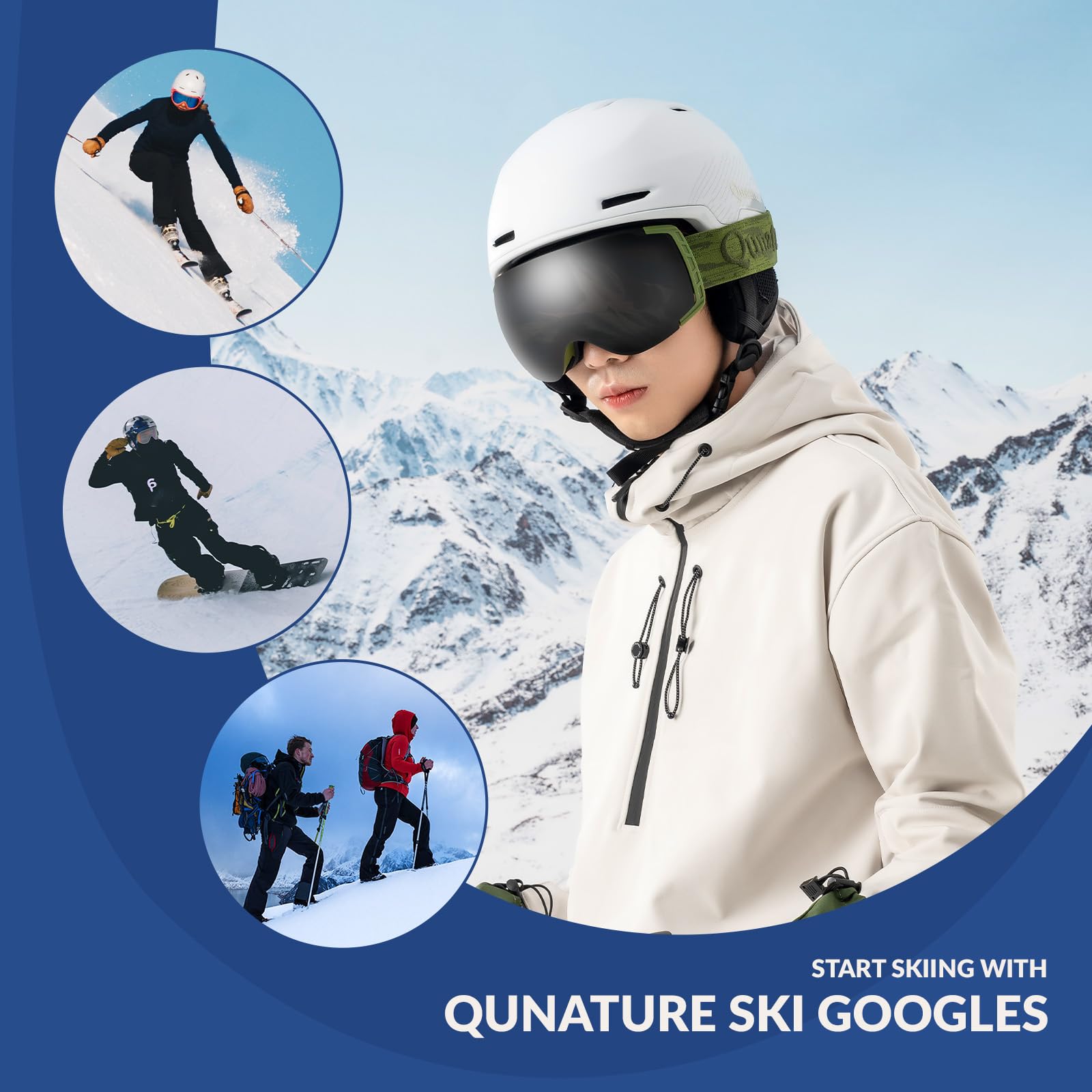 Qunature Lunettes Ski OTG Anti-Buée UV400 Homme Femme Vert