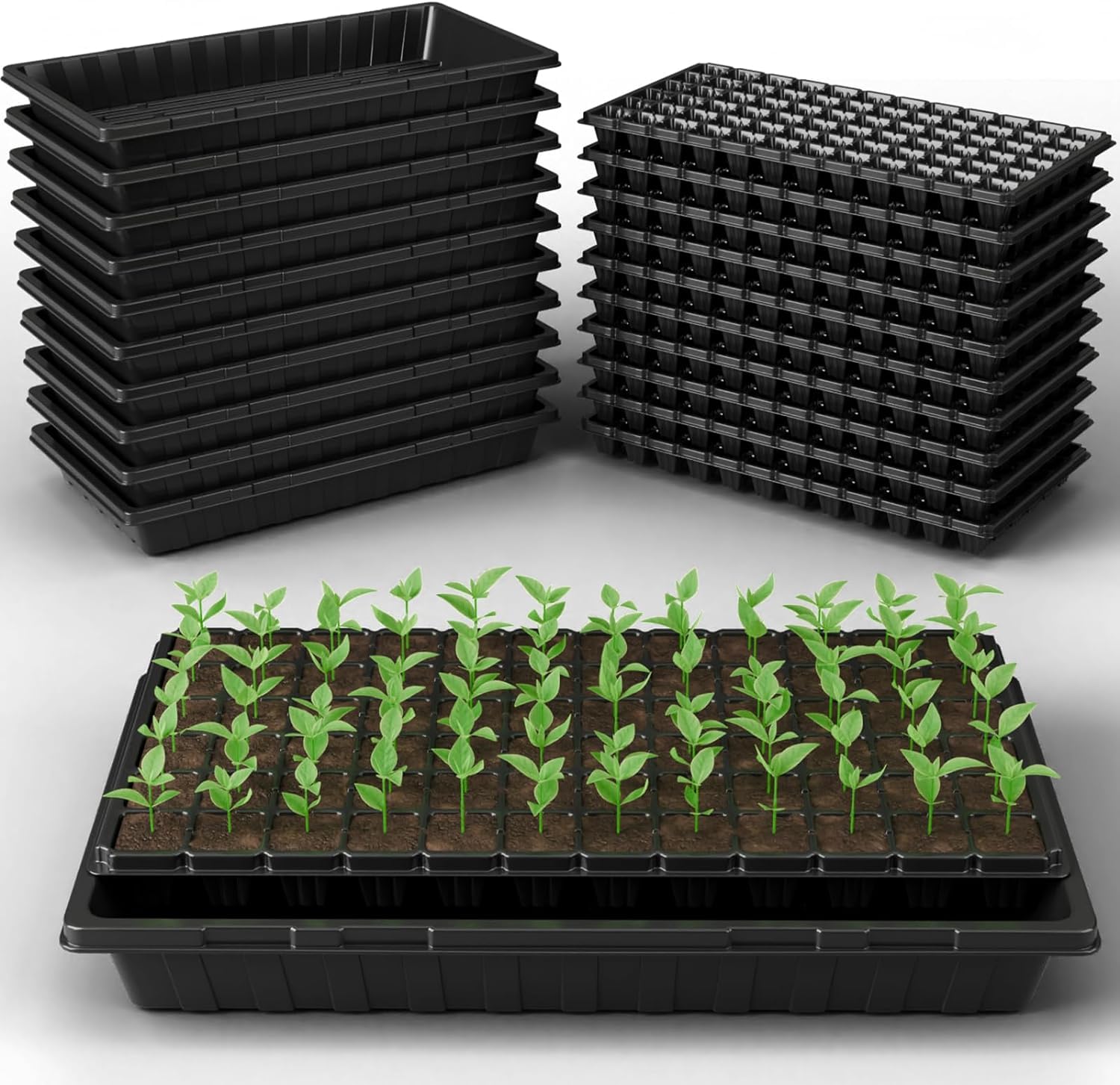 20 Pack 1020 Seed Starting Trays No Holes and 72 Cell Seedling Starter Plugs Reusable for Microgreen Seedling Germination, Indoor Outdoor Gardening, Soil and Hydroponics Plant Growing