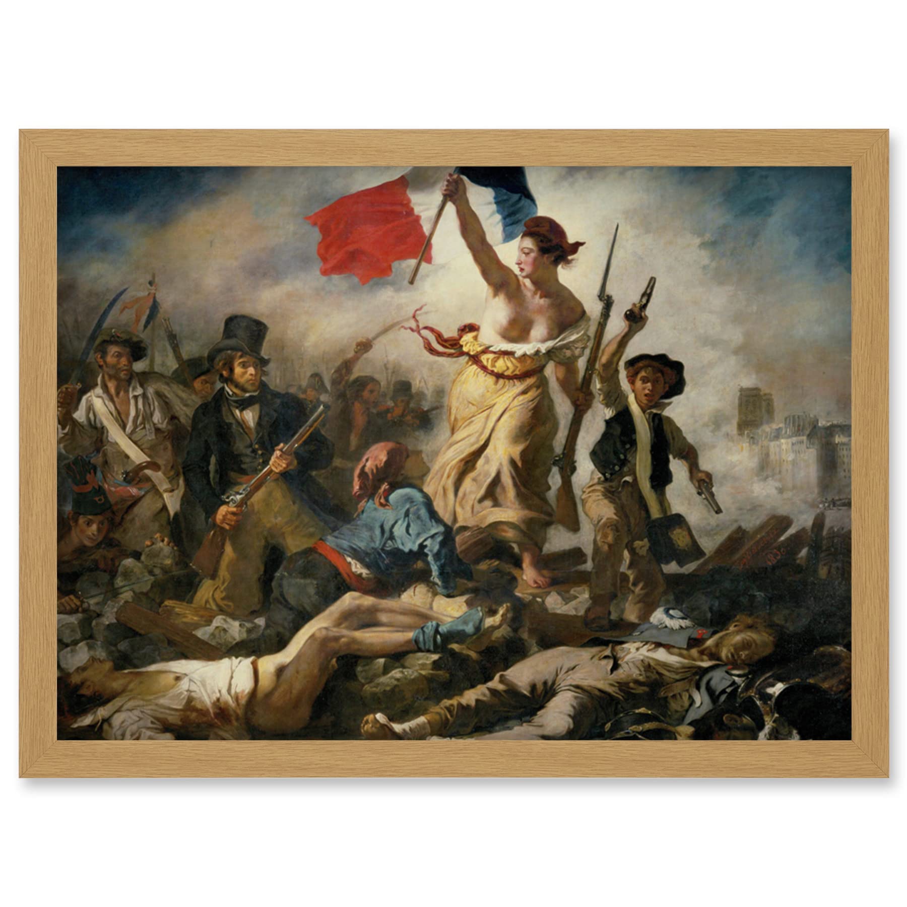 Eugène Delacroix July 28 1830 Liberty Leading the People Revolution Reproduction Painting Artwork Framed Wall Art Print A4
