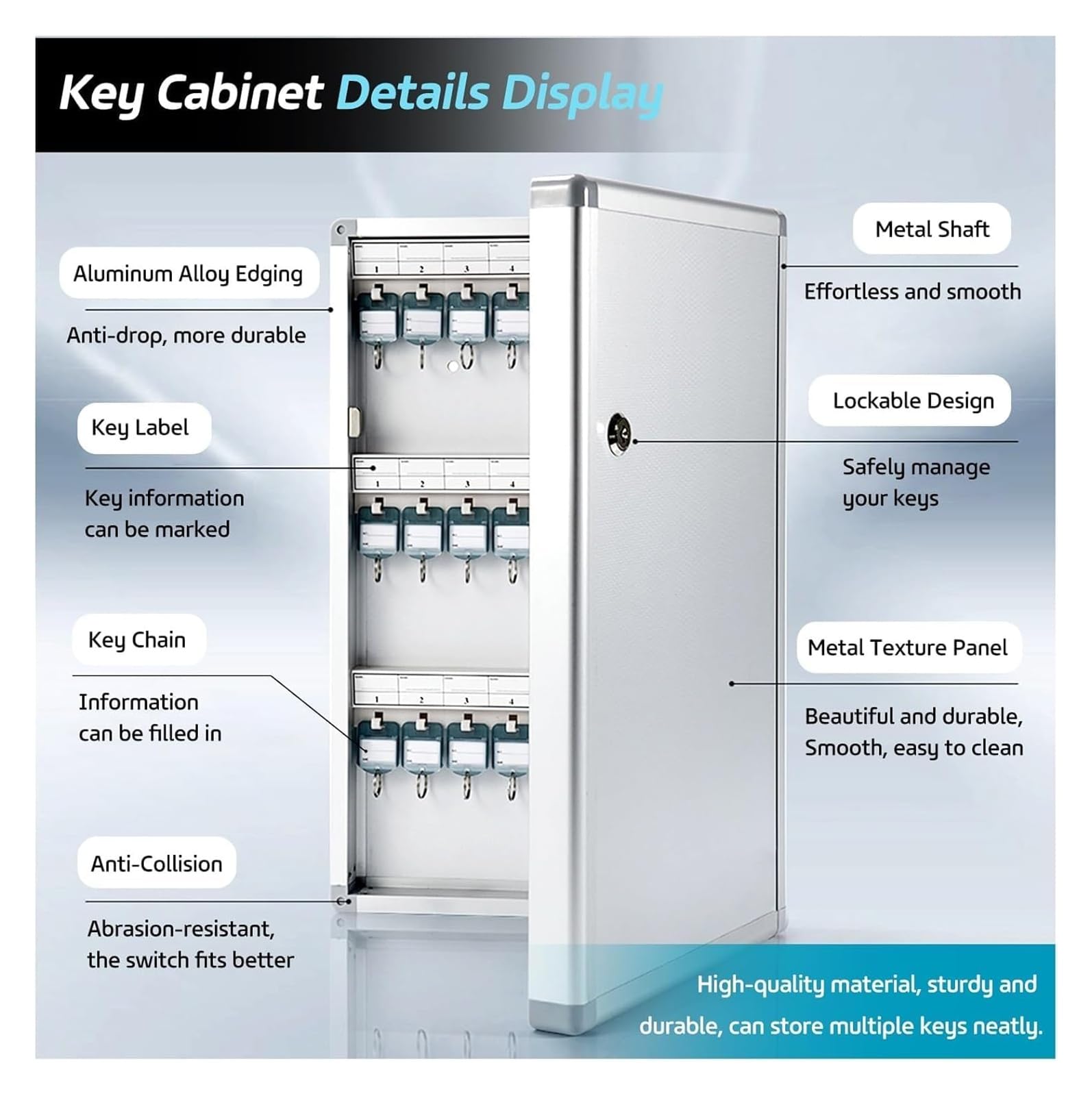 Armario para llaves de aluminio, con cerradura para almacenamiento en el hogar y la oficina, fácil acceso seguro, diseño duradero, ideal para máxima seguridad, capacidad para 48 llaves