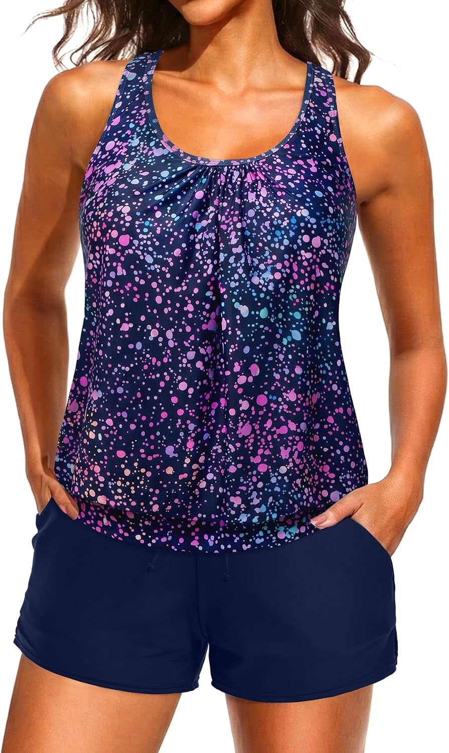 Yonique Blouson Tankini Swimsuits for Women 2 Piece Bathing Suits Tops with Boyshorts Modest Loose Fit Swimwear