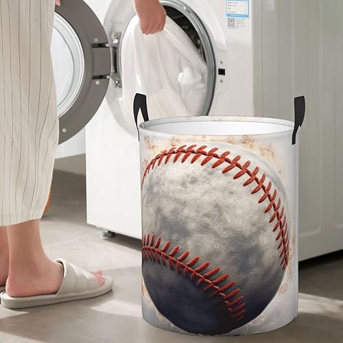 Miniatura 7 de Cesta circular con estampado de béisbol, impermeable, organizador de almacenamiento, cesta de lavandería con asas para ropa, juguetes, tamaño mediano