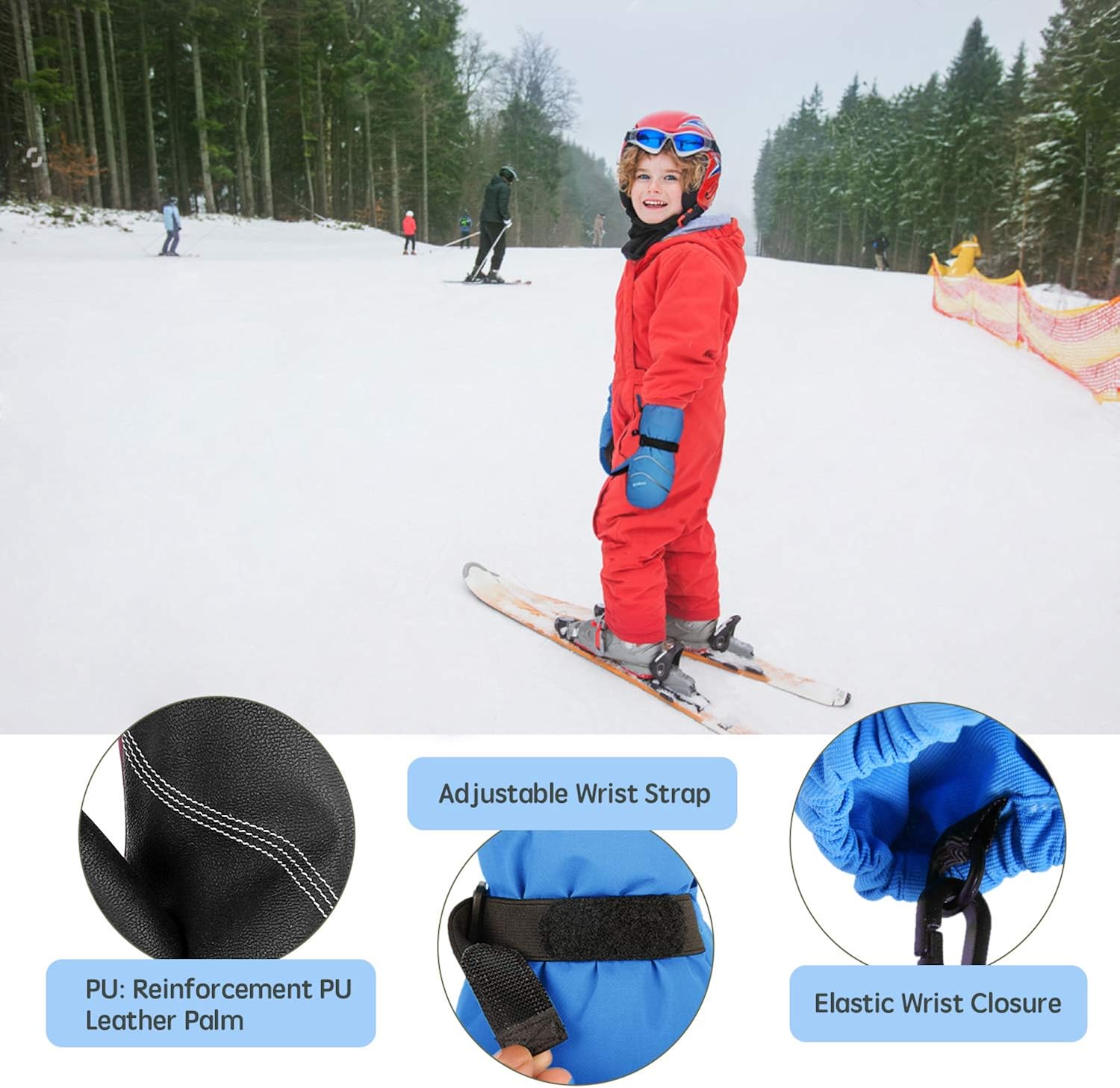Unigear Kids Ski Mittens Waterproof Winter Snow Thinsulate Mittens with String for Boys Girls : Sports & Outdoors