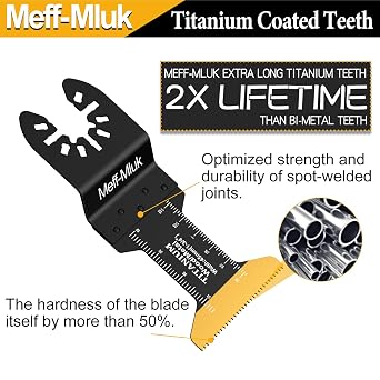 Meff-Mluk 50PCS Oscillating Tool Blades, Professional Universal Titanium Multitool Blades for Wood Plastics Metal Cutting, Quick Release Multi Tool Blade Kits Fit DeWalt Makita Dremel and More