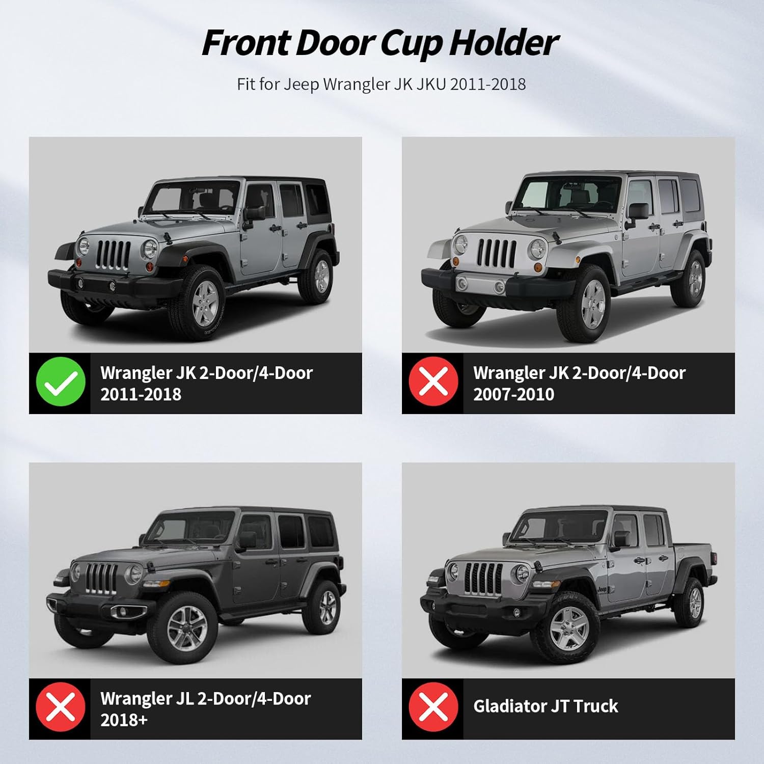 JeCar JK Cup Holder Left & Right Side Door Drink Cup Holder Fit for Jeep Wrangler JK JKU Sport Sahara Rubicon 2011-2018 (Not for 2018 JL)