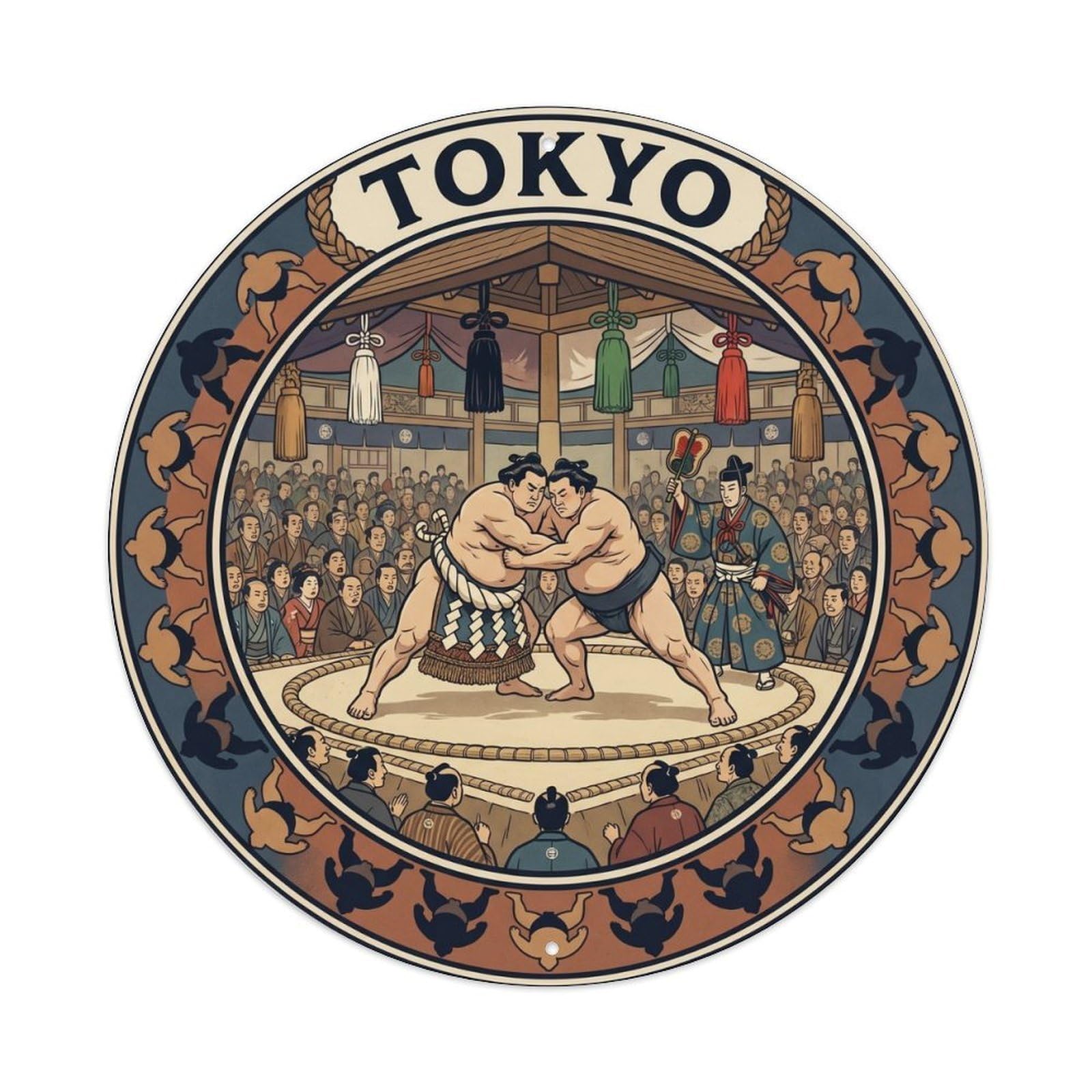 Olhnbad Style Tokyo Sumo Ryogoku Tournament Dohyo Ring Cultural Metal Tin Sign
