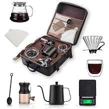 Hand Brewed Coffee Set for Camping, 8PCS Portable Coffee Grinding Brewing Tool Kit with Storage Bag, Pot, Scale, Multifunctional Camp Cafe Brewing Kit for Gift