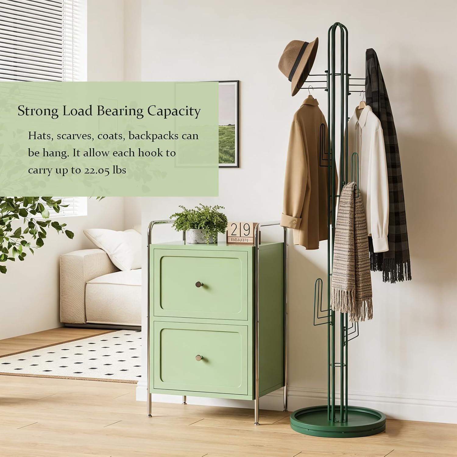 Cactus Shaped Clothing Rack Stand, Freestanding Coat Stands 6 Hooks Coat Hanger Garment Racks with Stable Round Base for Entry Hallway Bedroom Hats Bags Umbrellas (green)