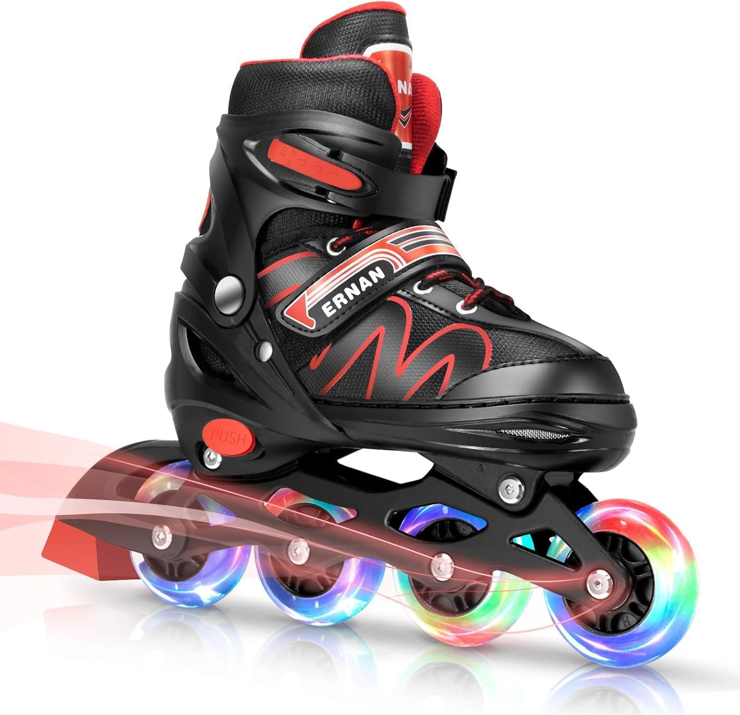 ERNAN Inline Skates,Adjustable Light up Kids Inline Skates, for Boys and Girls,Roller skates for Kids Youth, Beginner (Red, L)