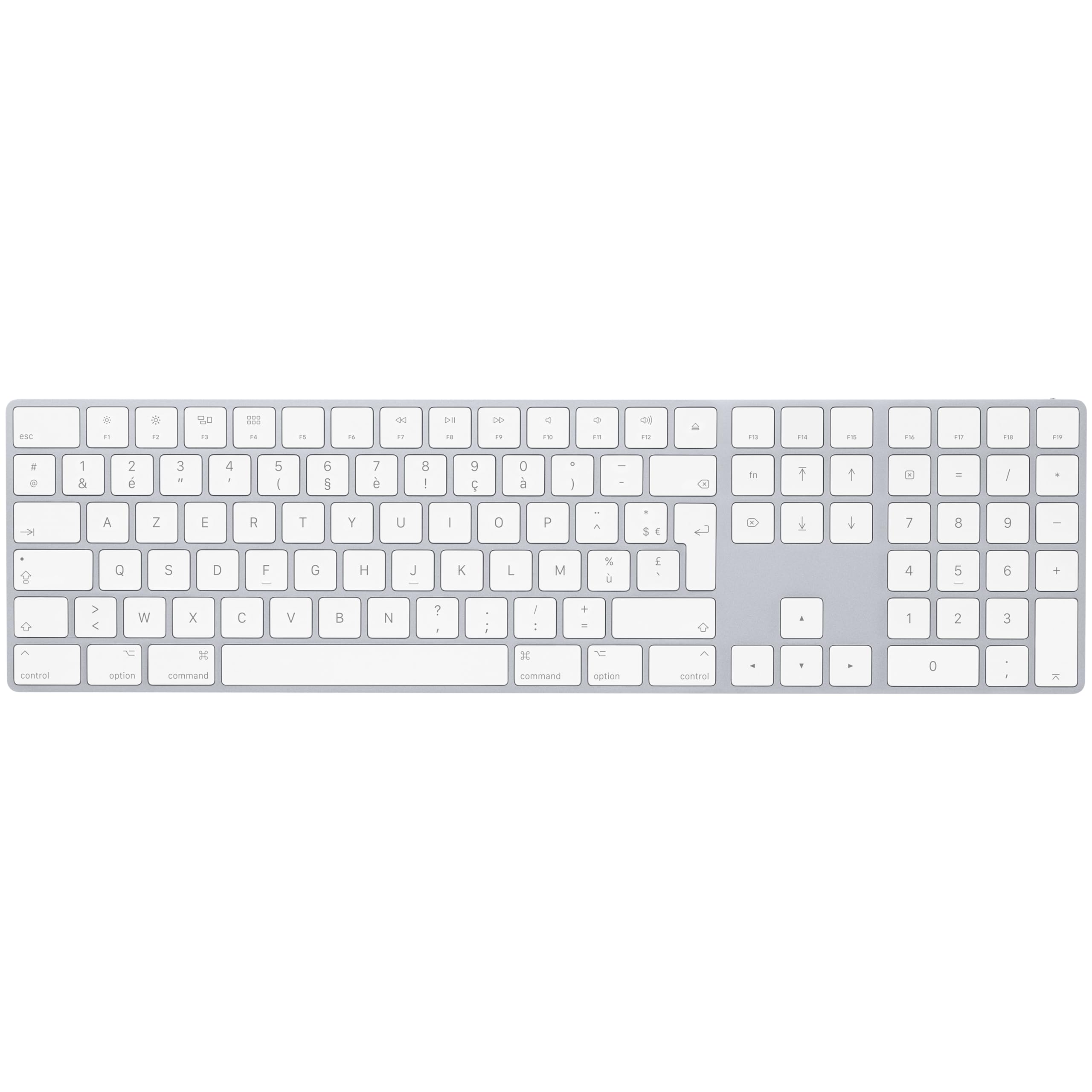 Apple Magic Keyboard with Numeric Keypad: Bluetooth®, rechargeable. Works with Mac, iPad or iPhone; French, Silver