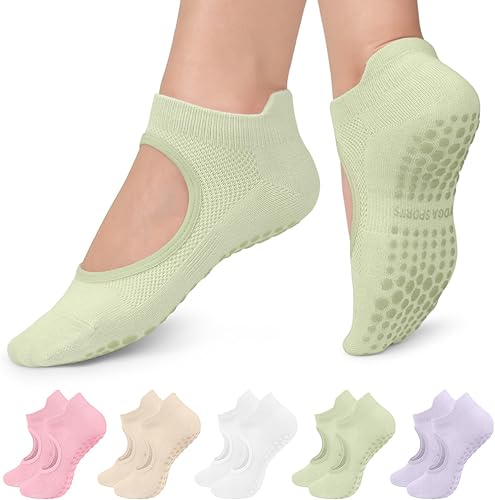 5 pares de calcetines de pilates, calcetines de yoga con agarres para mujer, antideslizantes, pilates, entrenamiento, barra pura, ballet, danza,