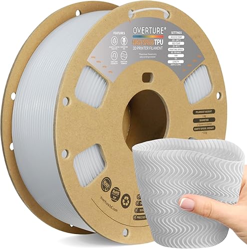 Vista 14 de OVERTURE - Filamento de TPU de 1/16 pulgadas, rollo flexible de poliuretano termoplástico, impresora 3D suave, 95A, carrete de 2.2 libras, precisión