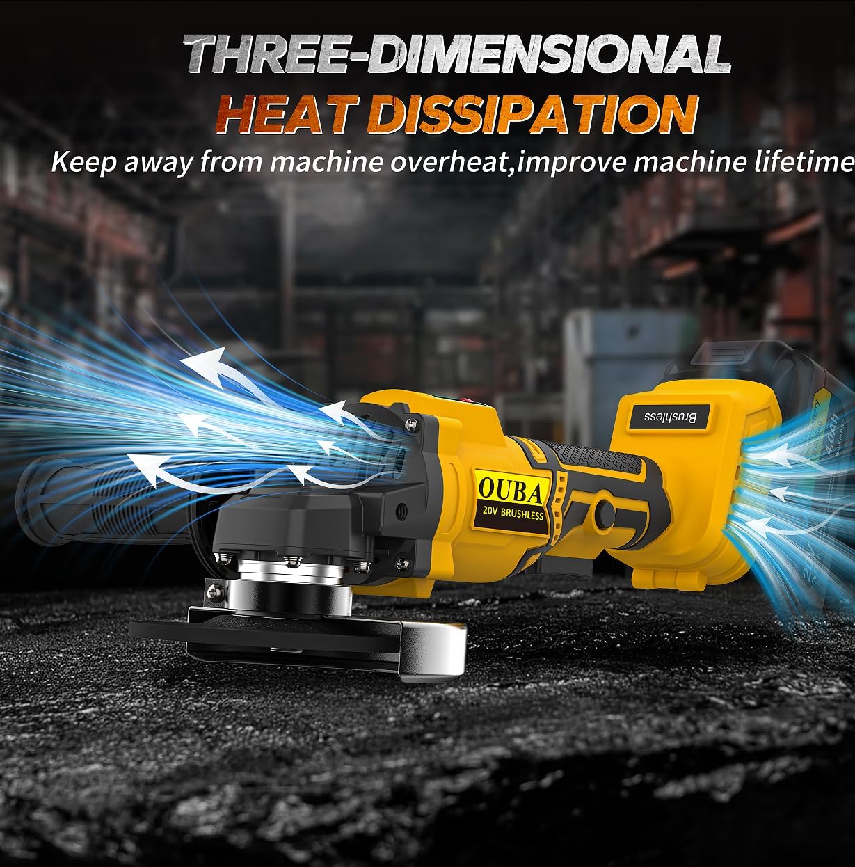 Cordless Angle Grinder Compatible for Dewalt 20V Max Battery, 3 Variable Speed, Brushless Motor with LED, Power Angle Grinder Tool Stand, Flap Disc Grinding, Light Yellow