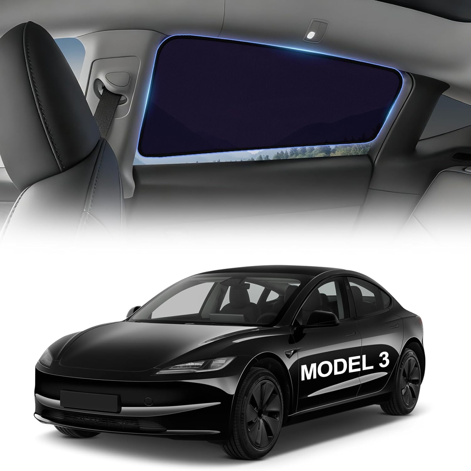 Tesla Model 3 Highland 2024-2026 Rear Side Window Shades 2PCS, Semi-Transparent Static Cling Car Sun Shades, UV Protection Privacy Covers, Heat Blocking & Glare Reduction, No Residue