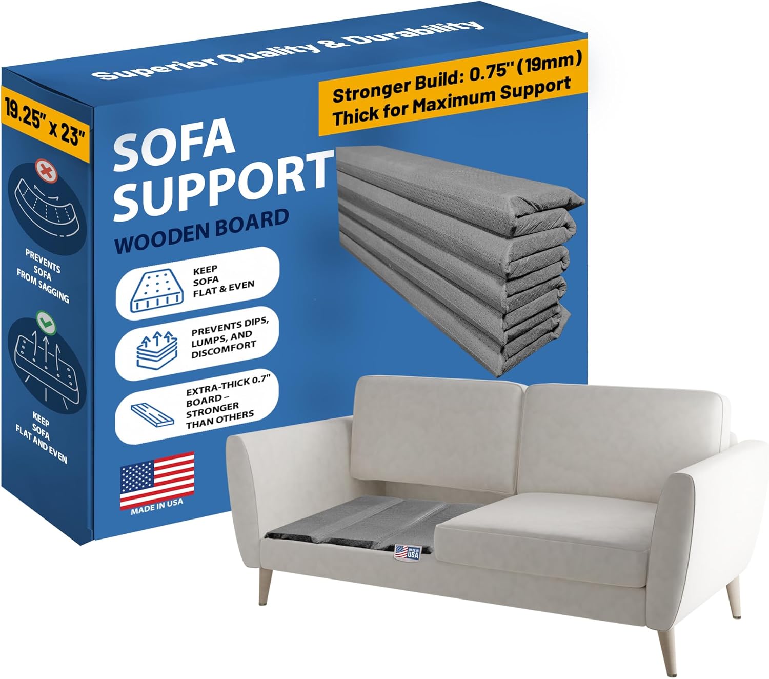 Greaton, Heavy Duty Couch Support Board, 19.25" x 23" Extra Thick Wood Base to Fix Sagging Seats, Reinforced Under Cushion Panel for Sofas, Chairs & Loveseats, Furniture Seat Saver, Easy Installation