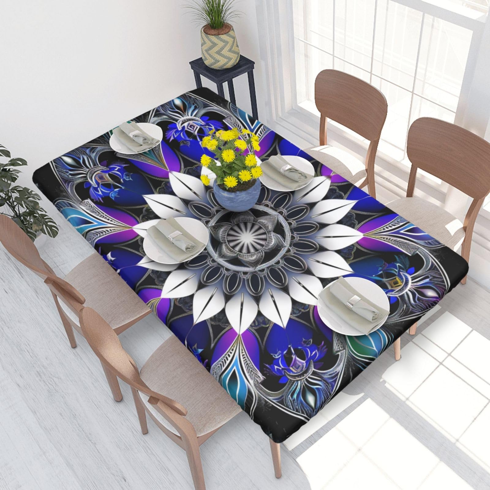 WPKJU Rectangle Mandala Print Printed Tablecloths 4ft Rectangular Table Covers Washable Polyester Decorative Table Cloth for Dining Table Picnic Wedding