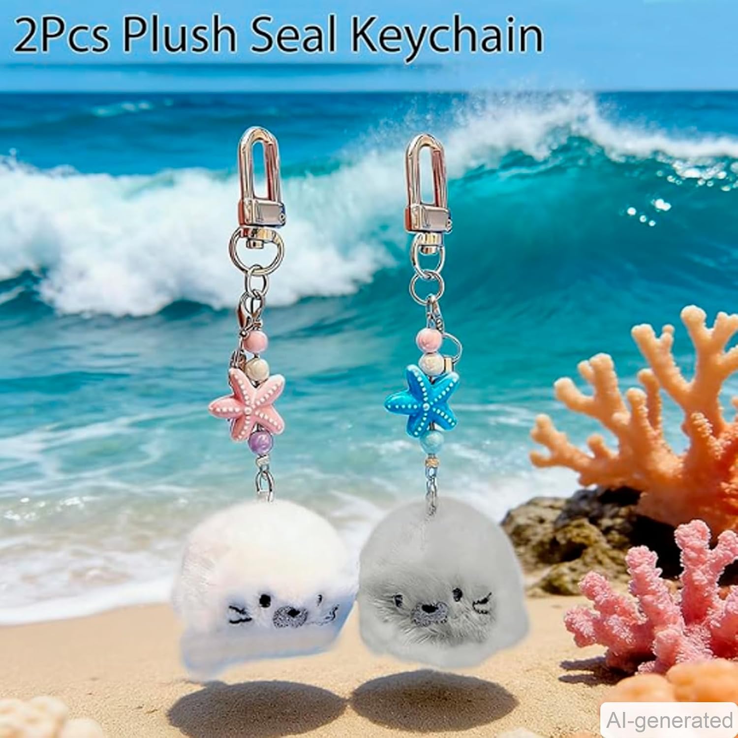 2Pcs Plush Seal Keychain -Adorable Tiny Ocean Theme Bag Charm for Women, Schoolbag Pendant, Present