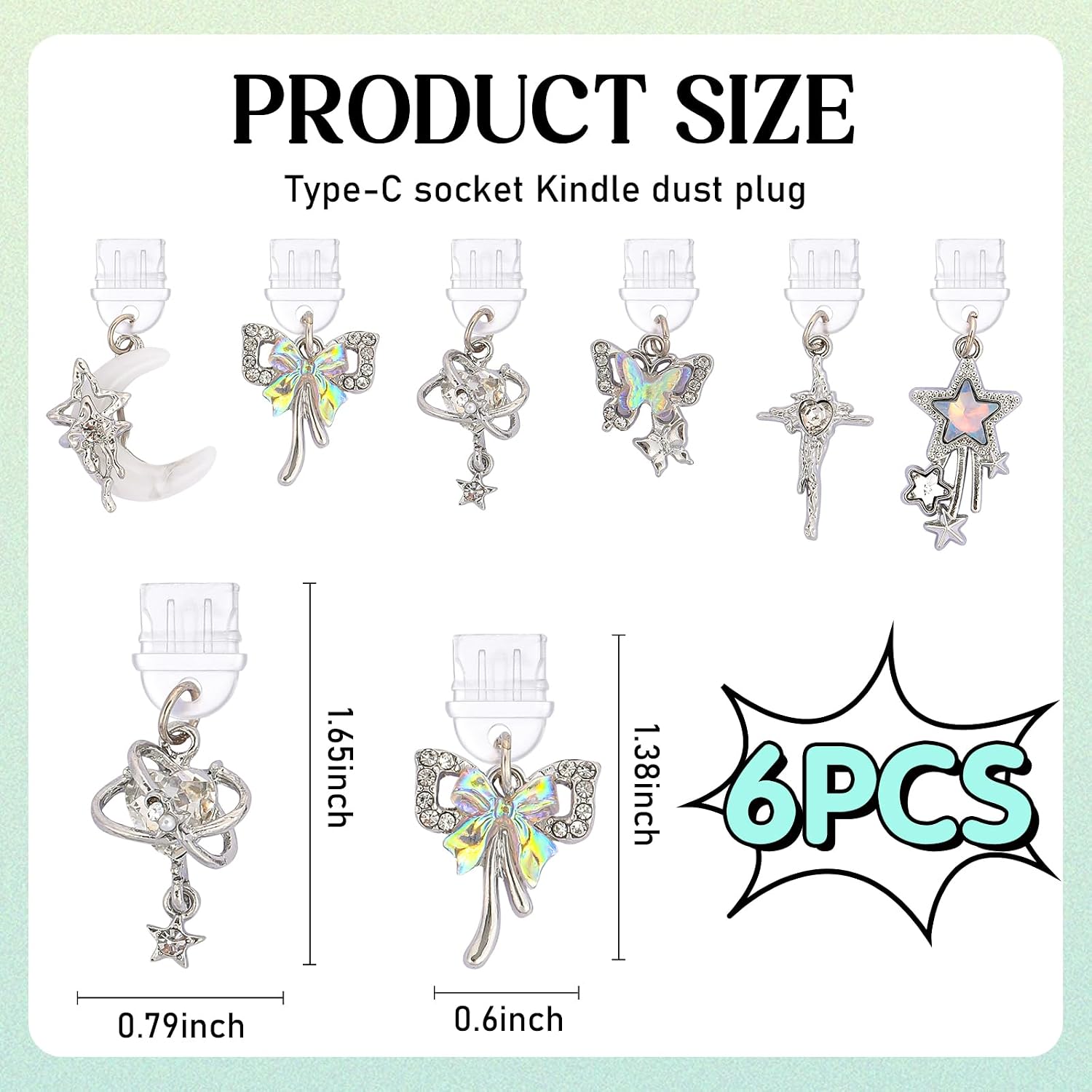 Y2K Dust Plug Charm - 6 Pcs Fantasy Aesthetic Pendant Compatible with Kindle & Phone Type C/USB C Charger Port