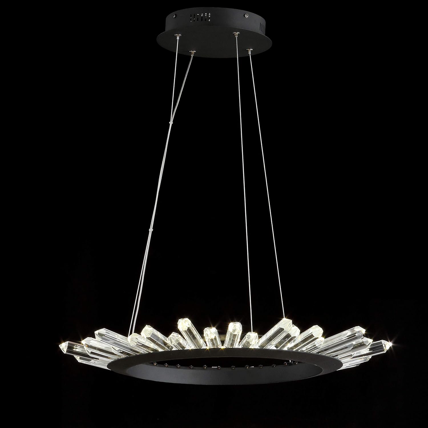 JONATHAN Y 24" Black Integrated LED Iron and Crystal Pendant Light, Adjustable Height Modern Minimalist Hoop Chandelier for Dining Room Entryway, Dimmable, ETL Listed JYL7212A