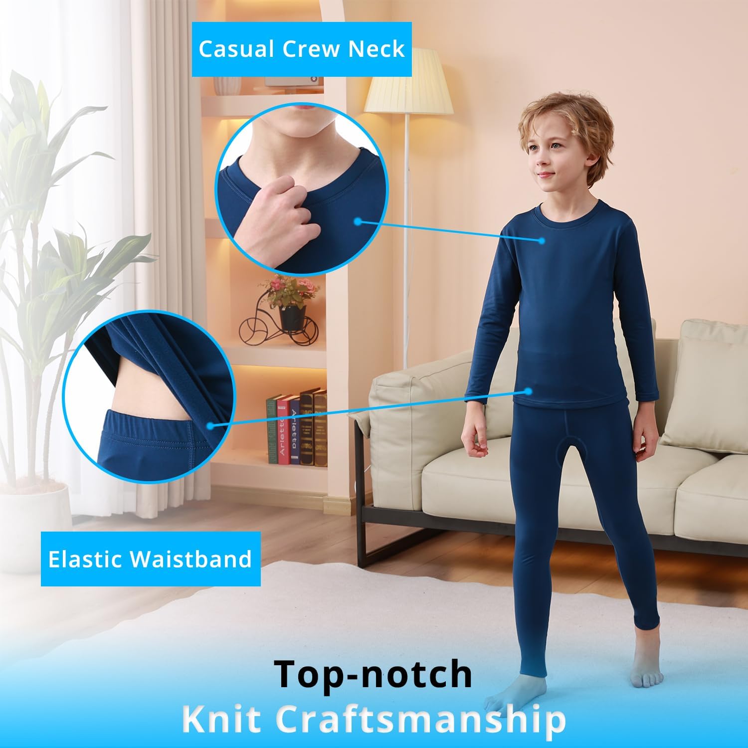 PISIQI Thermal Underwear Set for Boys Long Johns Fleece Lined Set Kids Ultra Soft Base Layer Top Bottom Warm Set for Skiing - Image 3