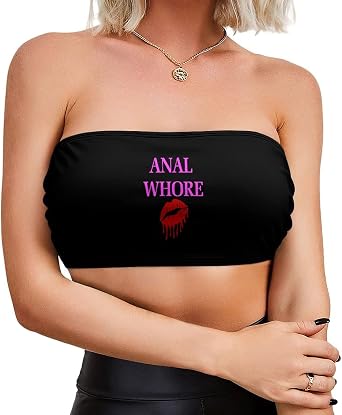 Cum Slut Womens Sexy Crop Top Sleeveless Stretchy Solid Strapless Tube Top