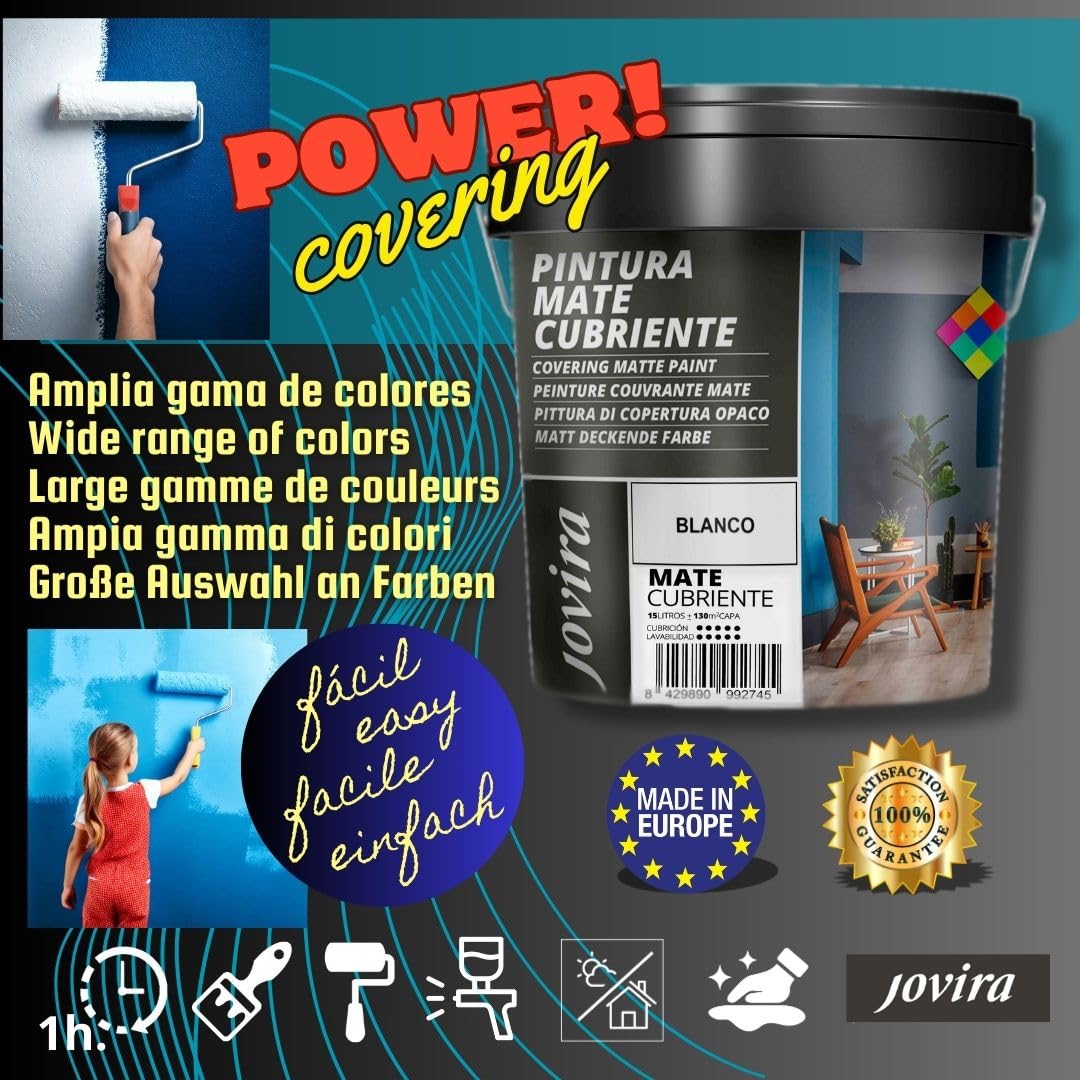 JOVIRA PINTURAS Peinture Couvrante Mate. Peinture intérieure-extérieure avec un excellent pouvoir couvrant (4 Litres, Noir)