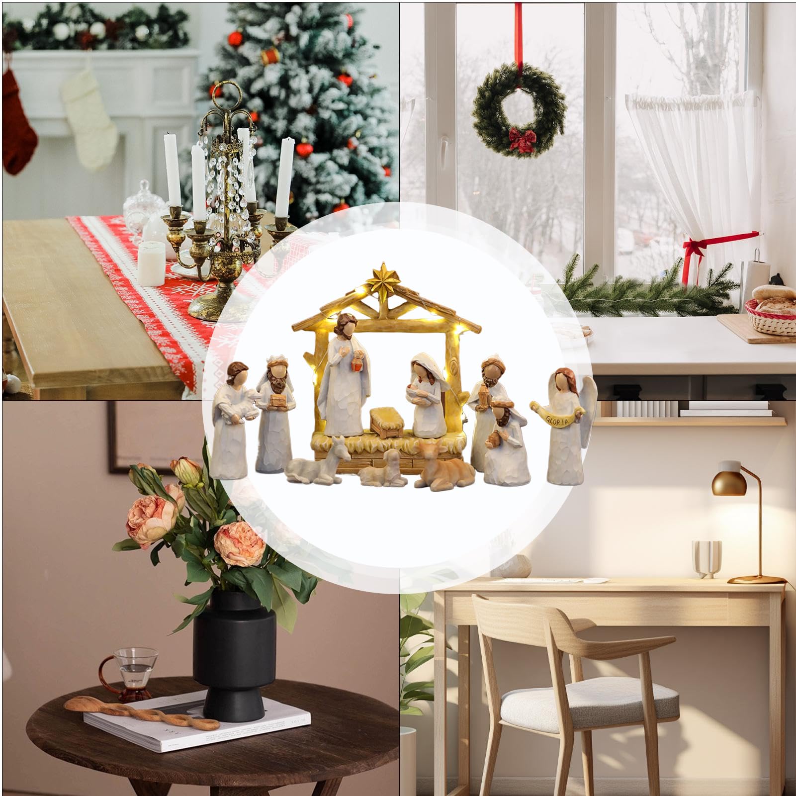 Crèche De Noël Complète - Statuette de Crèche en Résine pour Noël | Décoration Maison pour Bureau Cheminée Chambre Appartement,Décoration Étable De Maison École Anniversaire Action De Grâces