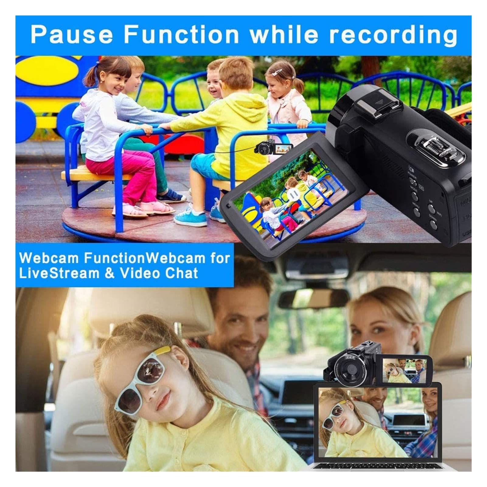 Kamera Wideo, Kamera wideo 4K Wi -Fi Camera Nocna Vision 5 6MP Vloggowanie ekranu dotykowego piękności dla kamery internetowej(Standard,K1 Gray Camera Kit)