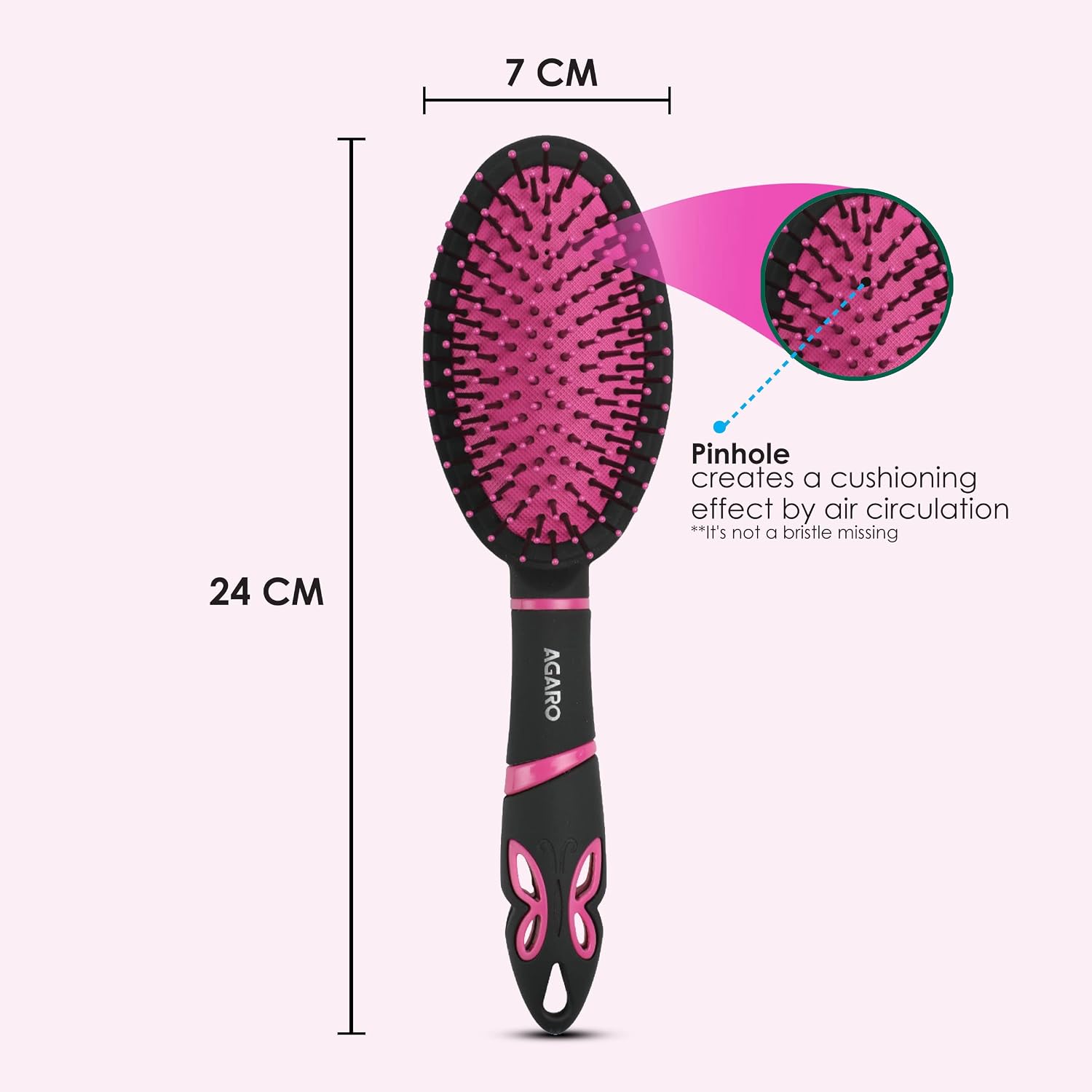 AGARO Delight Cushion Hair Brush, Black and Pink, 100 g