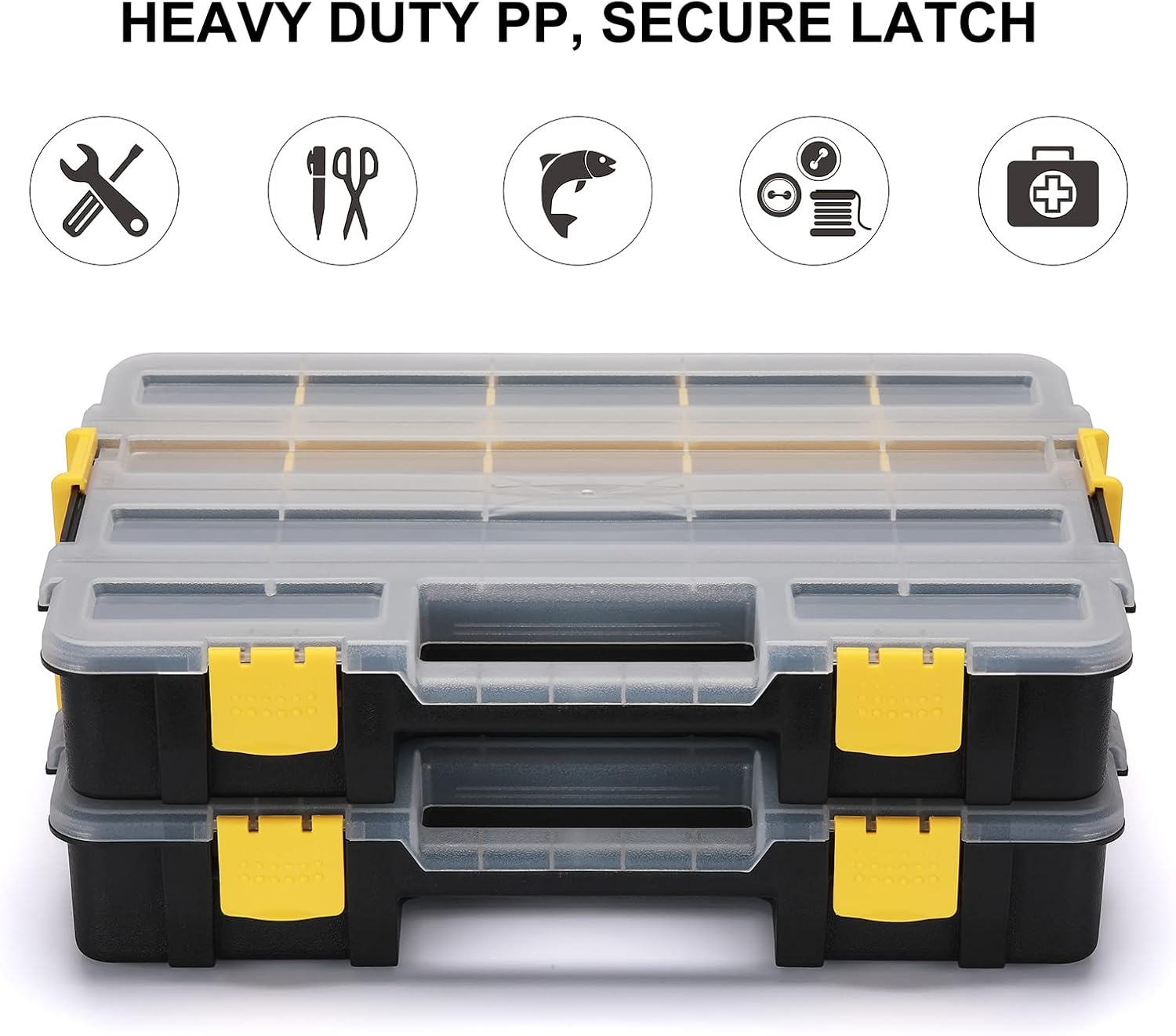 Mayouko Stackable Plastic Toolbox Organizer, Interlocking Small Parts Organizer, Compartment Toolbox for Screw,Nail,Hardware, 2PCS