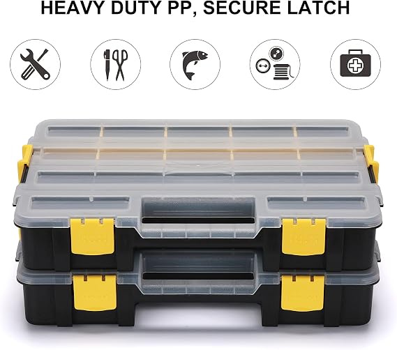 Mayouko Stackable Plastic Toolbox Organizer, Interlocking Small Parts Organizer, Compartment Toolbox for Screw,Nail,Hardware, 2PCS