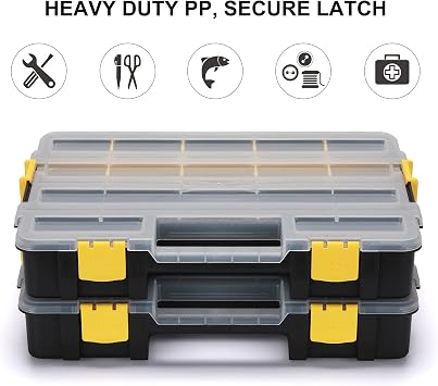 Mayouko Stackable Plastic Toolbox Organizer, Interlocking Small Parts Organizer, Compartment Toolbox for Screw,Nail,Hardware, 2PCS