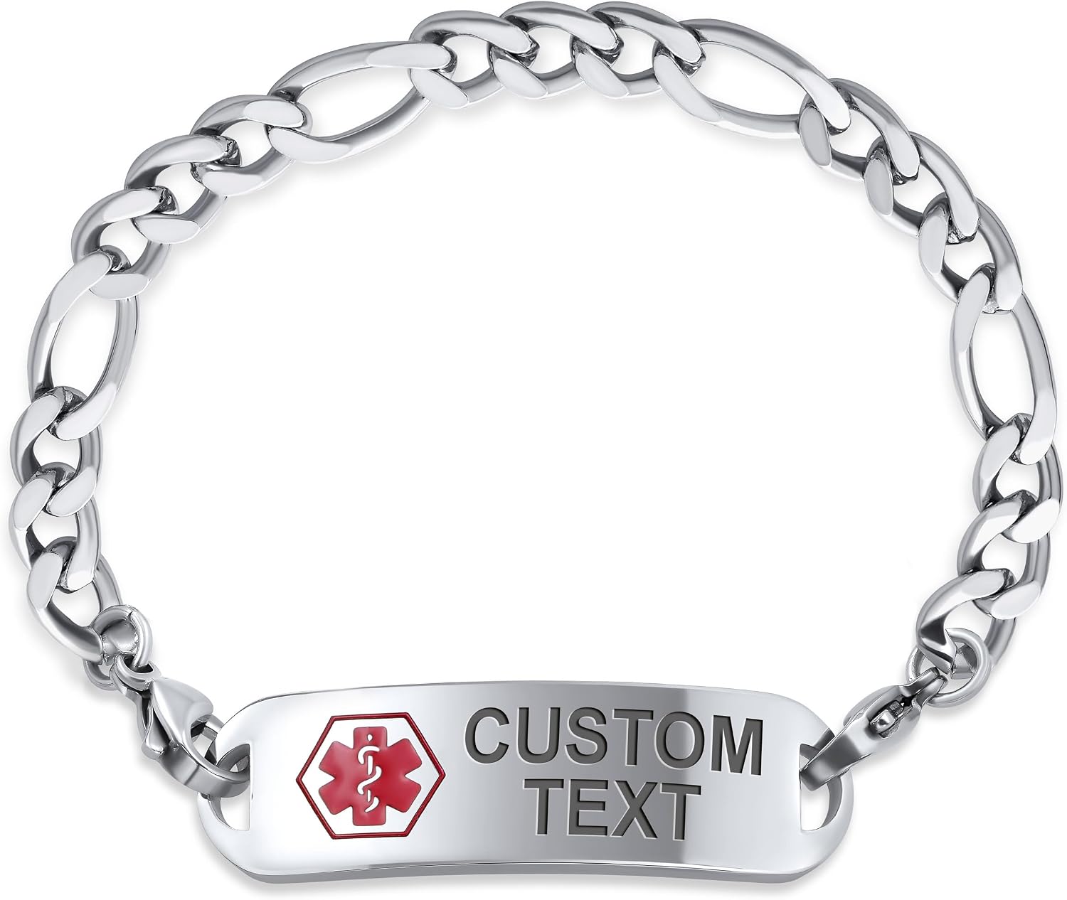Bling Jewelry Personalize Medical Identification Medical ID Miami Cuban or Figaro Link Bracelet For Men Steel 8.5in Custom Engraved